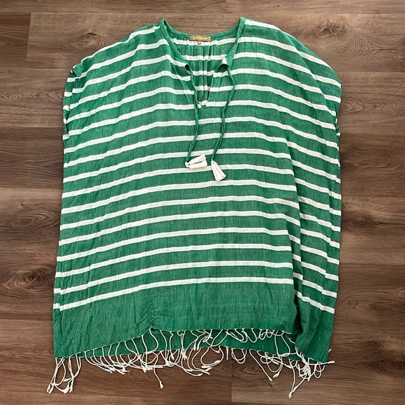 S/M Rose and Rose green striped swimsuit coverup - Picture 3 of 7